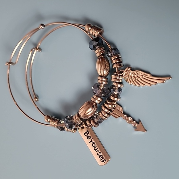 Jewelry - Silver Bracelet Set Blue Beads & Silver Rings with Charms